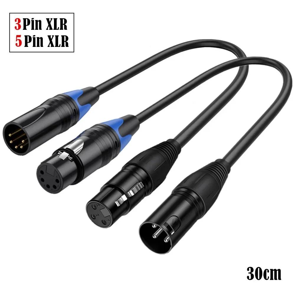30cm XLR Audio Adapter Cable 3Pin Male to 5Pin Female & 3Pin Female to 5Pin Male Balanced Signal Cord For Microphone DMX Stage Light Audio Equipment