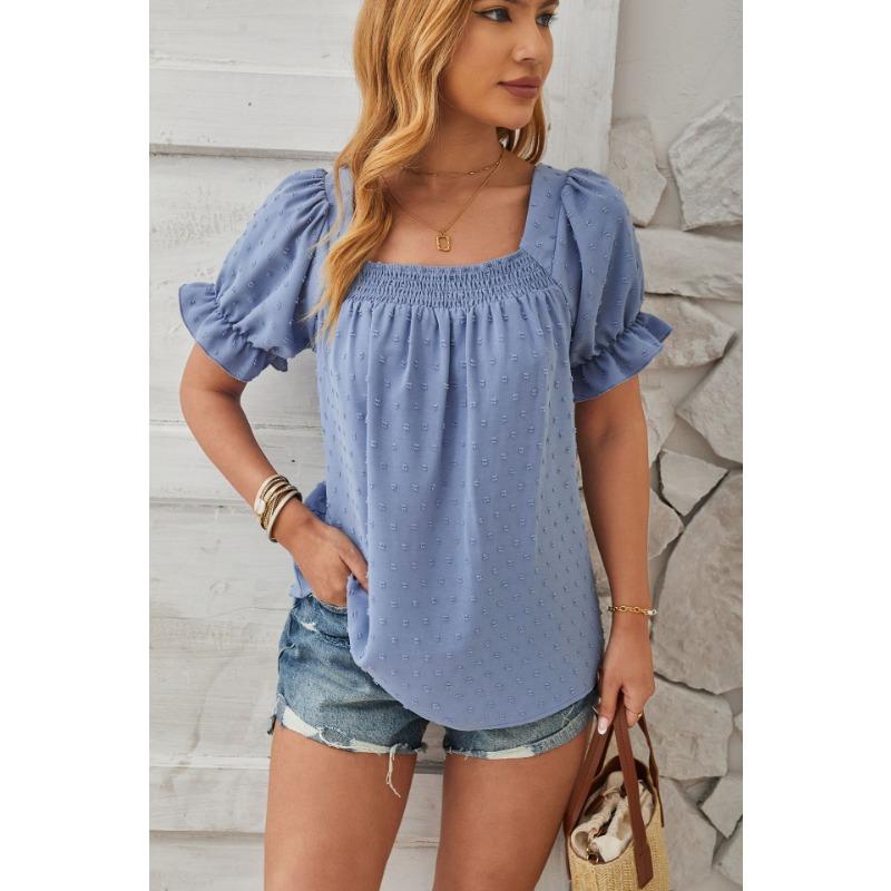 Yazlık Kadın Tişört Kısa Kollu Üst Kare Yaka Range Gömlek