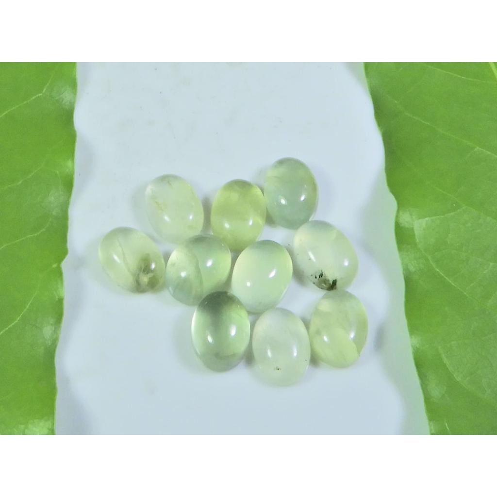 6X8 MM Natural Prehnite Oval Cabochon Loose Gemstone 10 Pcs Lot A-274