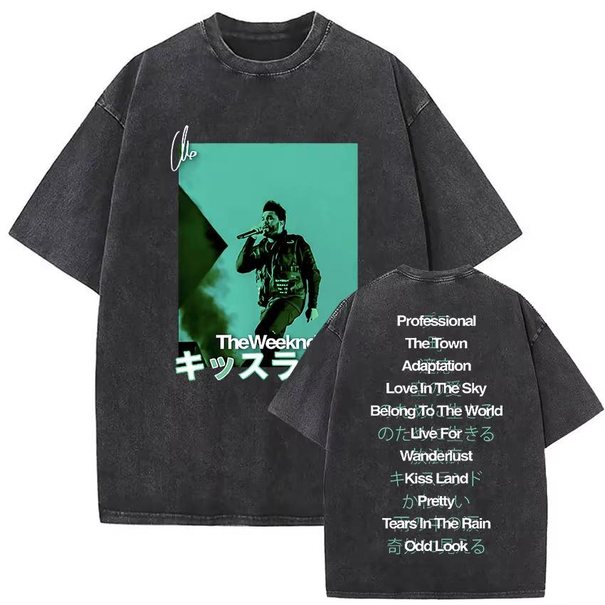 The Weeknd XO Tour 2025 Vintage Washed T Shirt Men Women Pop Music Short Sleeve T-Shirts Rap Hip Hop Graphic Print Y2K Retro Harajuku Unisex Graphic