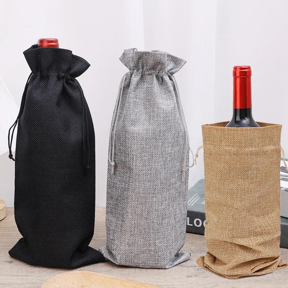 1/12pcs Merry Christmas Red Wine Bottle Covers Bags Champagne Pouches Cute Burlap Packaging Bag New Year Party Decoration Xmas