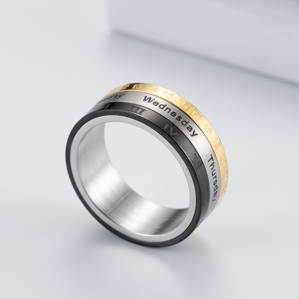 Bague Calendrier en Acier Titane Chiffres Romains Bague Heure pour Homme