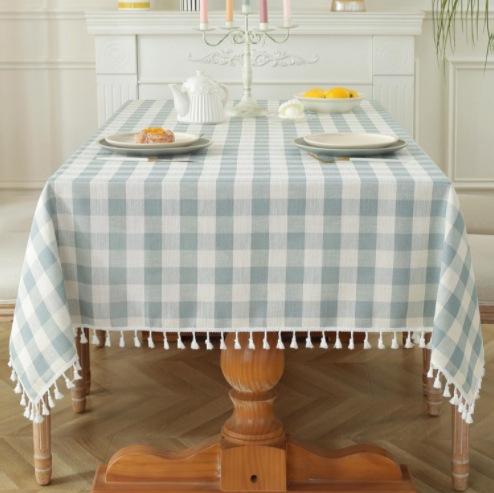 1pcs Checkered Fashion Simple Nordic Tassel Tablecloth Family Gathering Tea Table Cloth Beautiful Living Room Kitchen Dust-proof Decoration Cover
