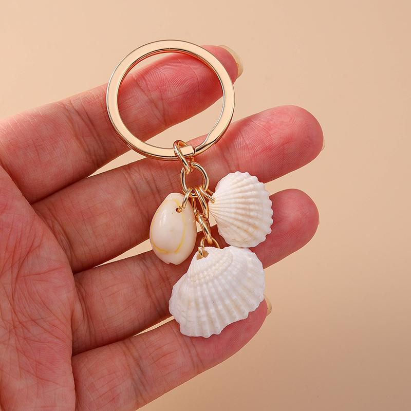 Cute Summer Beach Shell Keychain Pearl Key Ring for Women Girls Handbag Pendants DIY Handmade Jewelry Gifts