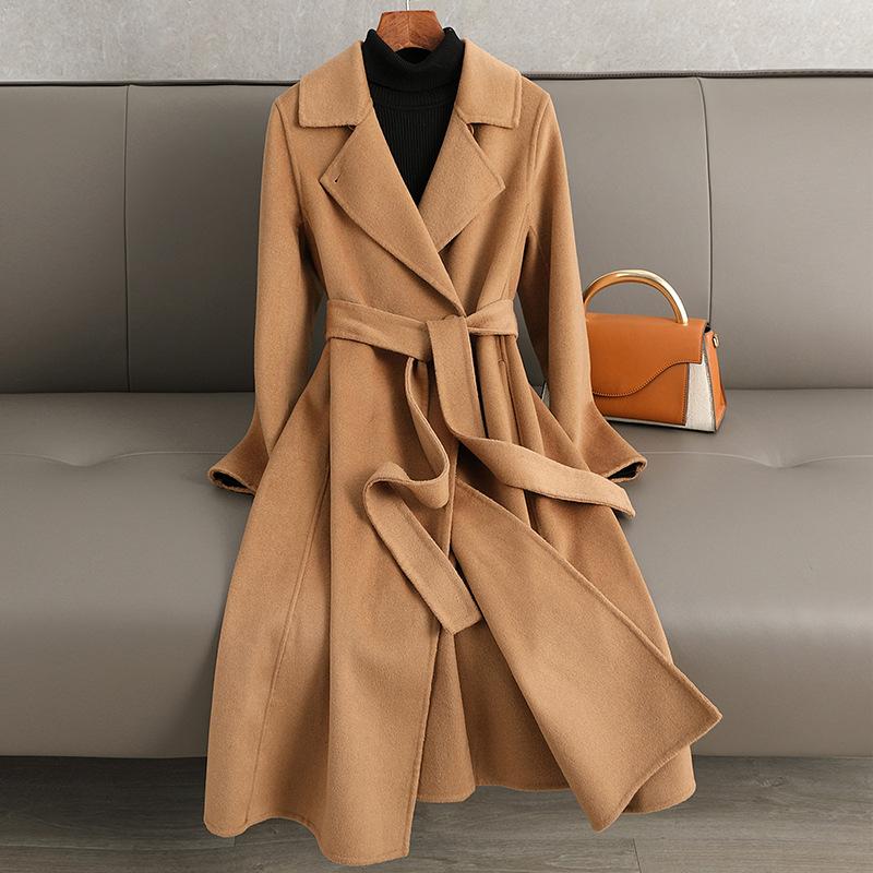 

Двустороннее кашемировое пальто женское средней длины, новая приталенная и тонкая шерстяная модель ниже колена, женственность, ощущение высокого класса XL верблюд