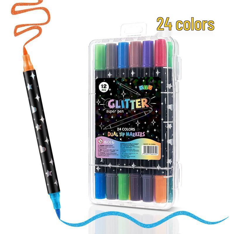 Doppelfarbiger Glitzerstift: Doppelspitziger, kräftiger, weicher Spitze, perlglänzender Aquarellstift für Schüler