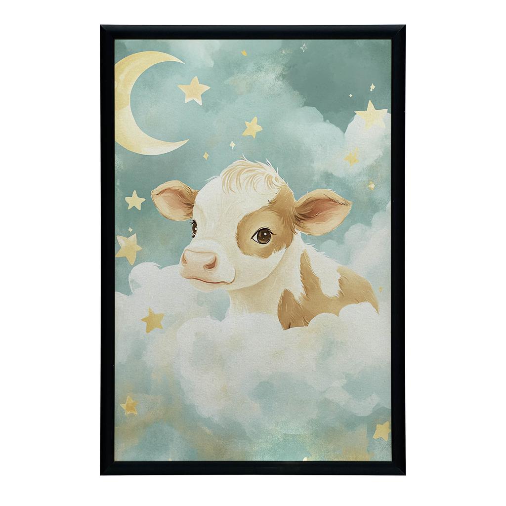 Plakat Krowa W Chmurkach Plakat Krowa W Chmurkach, 30X40 Cm, Rama Drewniana Ciemny Brąz, Papier Matowy 230 Gsm