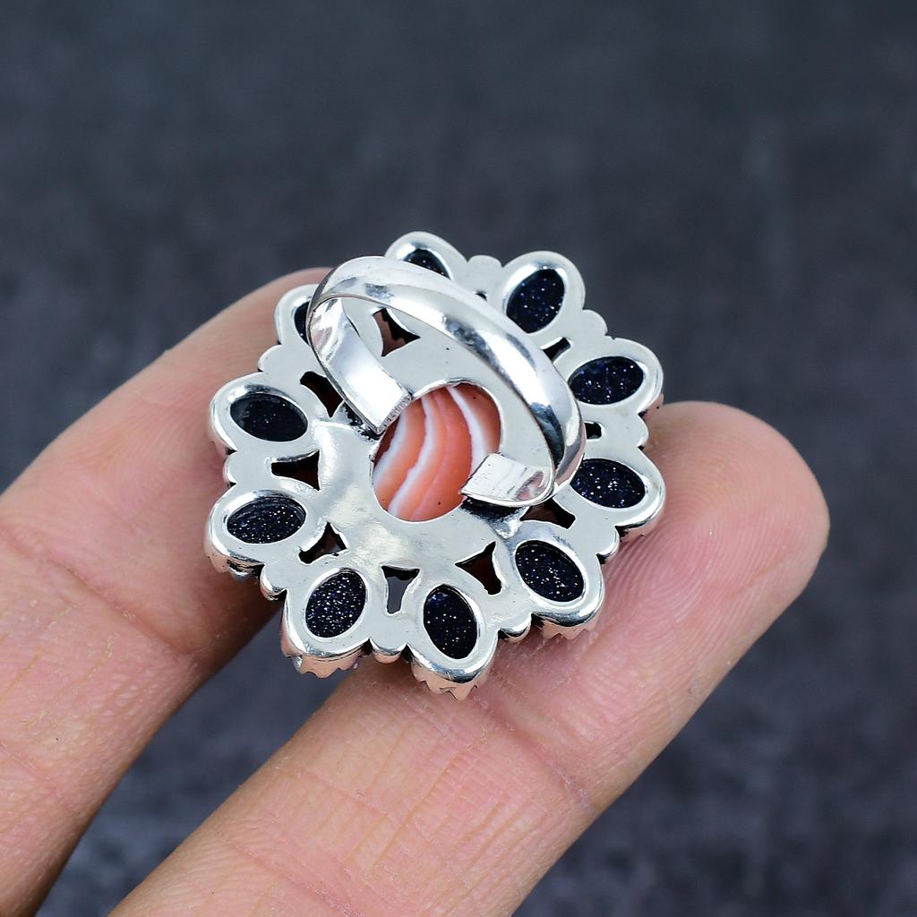 Natural Orange Lace Agate, Sunstone 925 Sterling Silver Jewelry Ring Size 8 B4D79