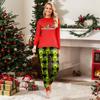 Family Matching Pajama Set Printed Neck Long Sleeve Loungewear Pants Set for Women Men and Kids