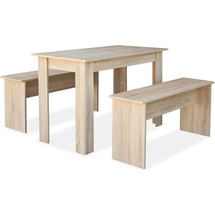 VidaXL Table de salle à manger et bancs 3 pcs Aggloméré Chêne