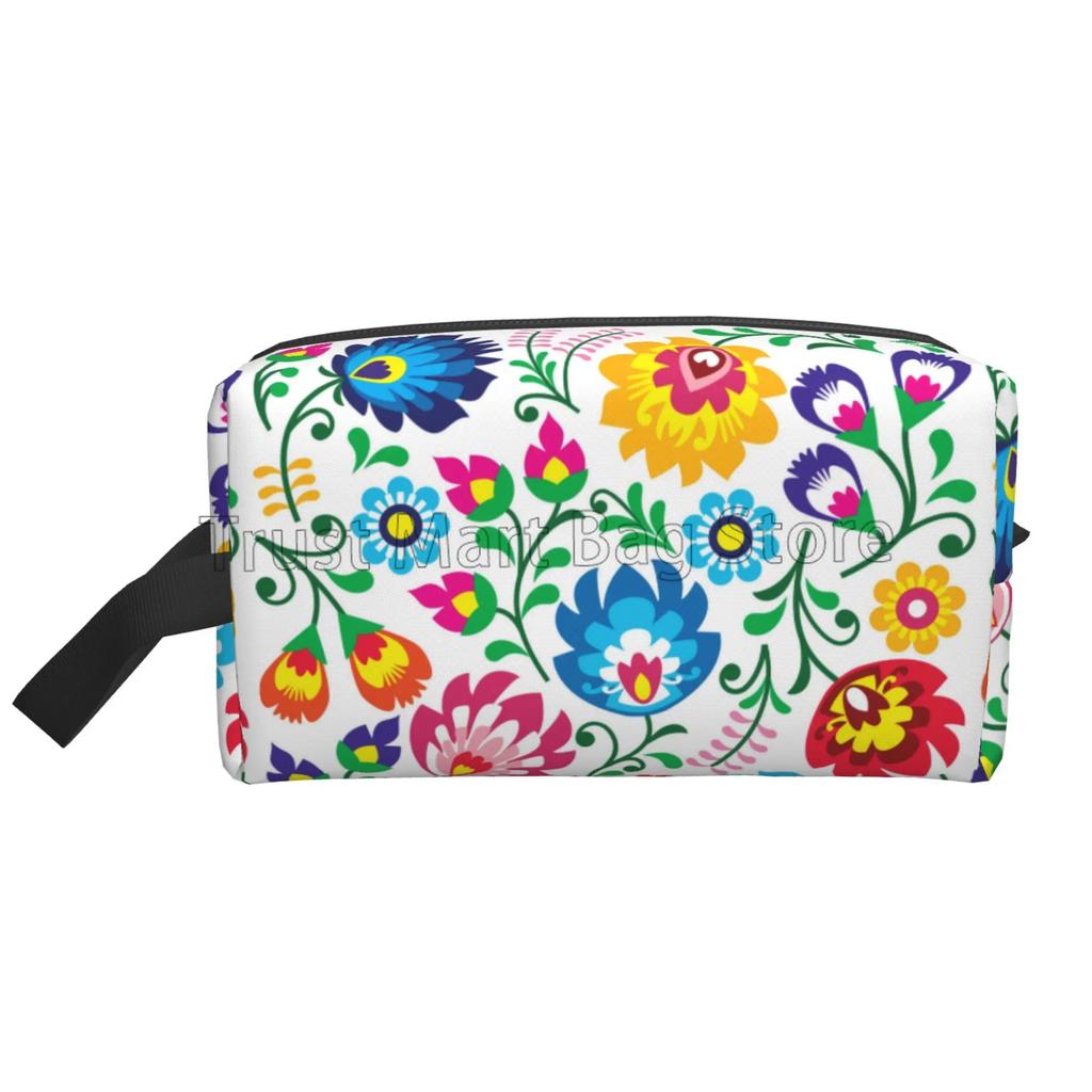 Polska Polskie Kwiaty Kwiatowy Folk Art Torby Podróżne do Przechowywania Vintage Kosmetyczka Duża Torba Kosmetyczna Kobiety Przenośna Kosmetyczka