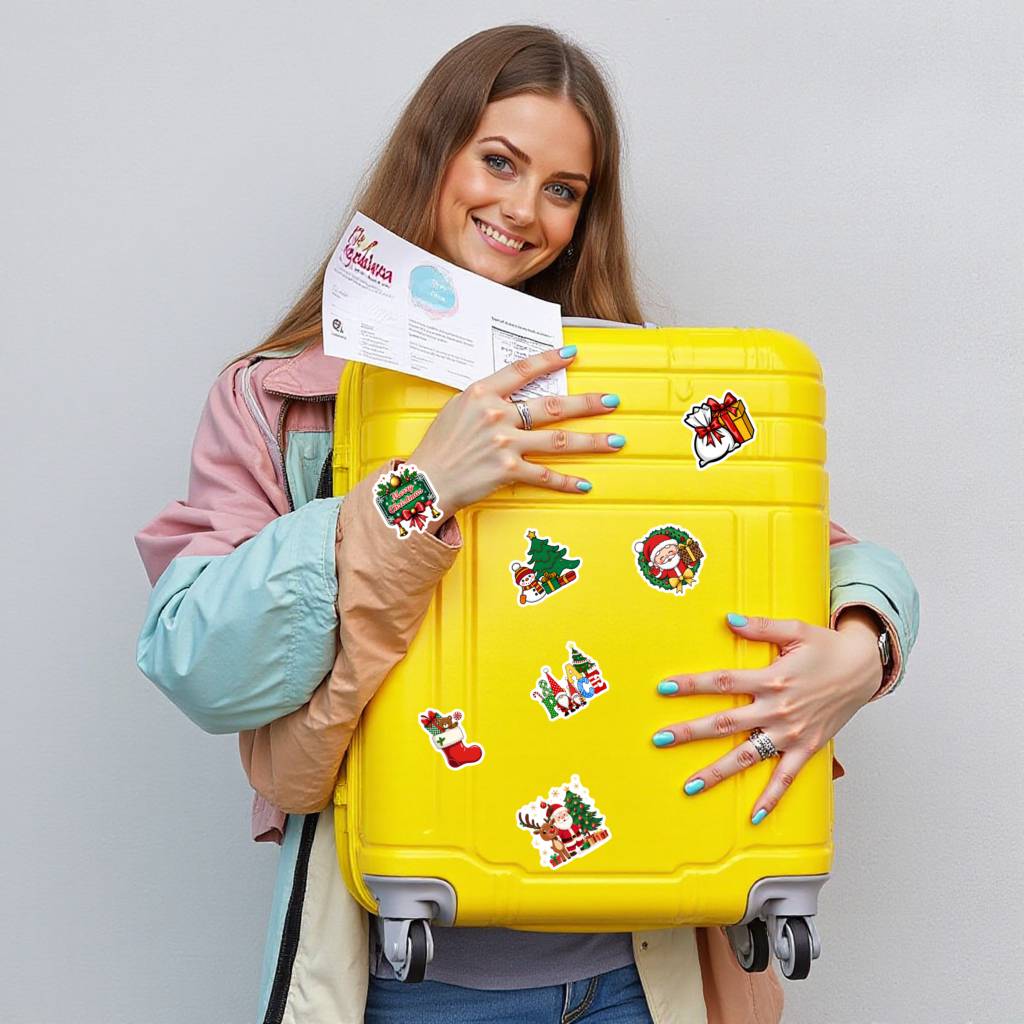 1set Merry Christmas Cartoon Stickers Cute Xmas Tree Santa Claus Elk Stationery Sticker Xmas Graffiti Decals For Luggage Laptop