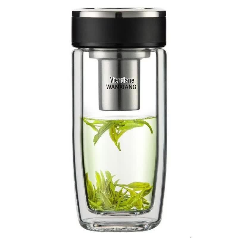 WANXIANG Portable Double-Wall Heat-Resistant Glass Water Bottle