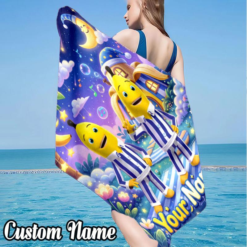 Custom Name Bananas Pyjamas Beach Towel - Soft, Ultra-Absorbent Microfiber, Lightweight, Perfect for Beach, Parties, Travel, Camping