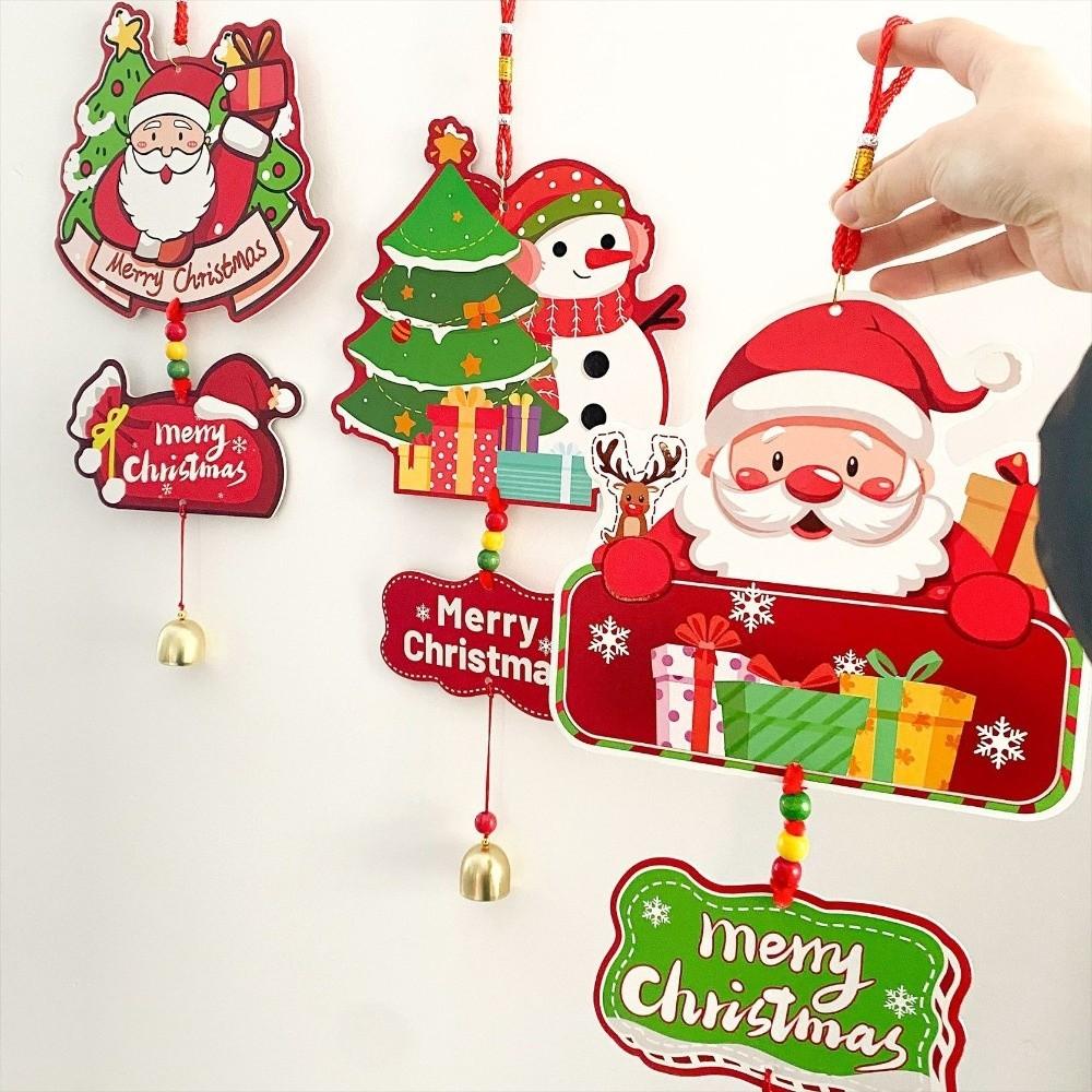 Merry Christmas Santa Claus Christmas Hanging Pendant 45cm Snowman Xmas Wind Chime Metal Paper Door Hanging Festive Decor