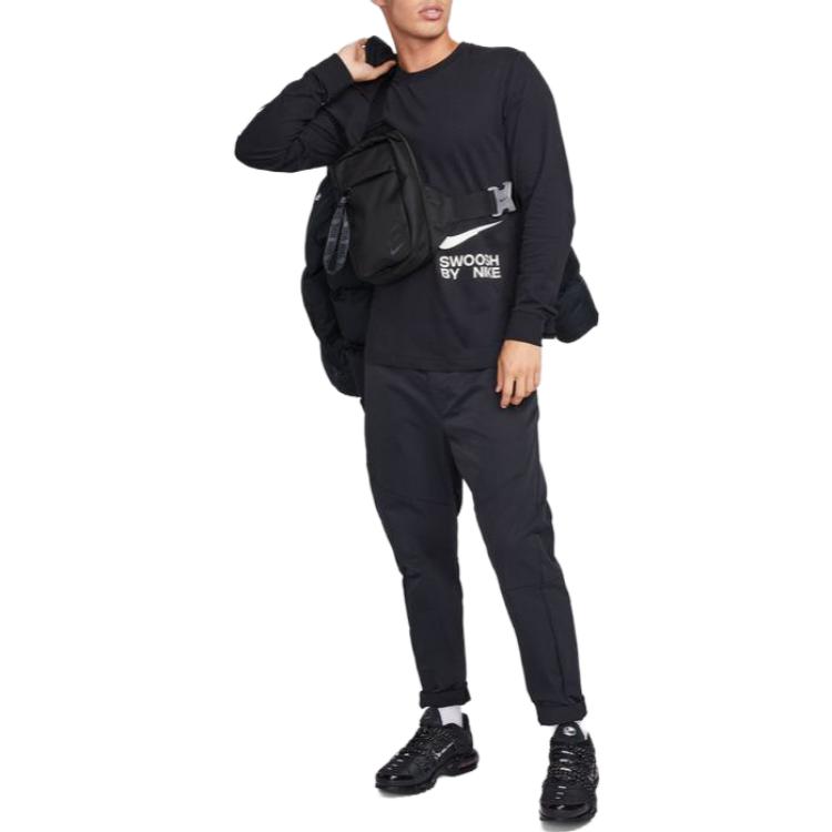Nike Letter Print Crew Neck American Vintage Sports Casual Long Sleeve T-Shirt Men Tops Black FJ1120-010