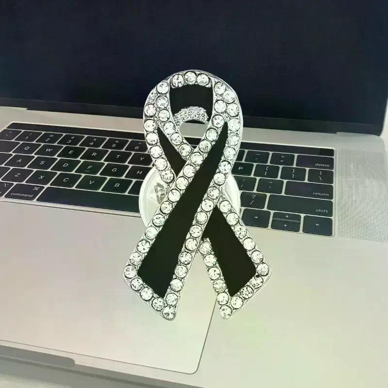 1/3Pcs Black Rhinestones Ribbon Brooch Funerals Memorial Pin For Woman Men Suit Dress Shirt Accessories Mourning Badge