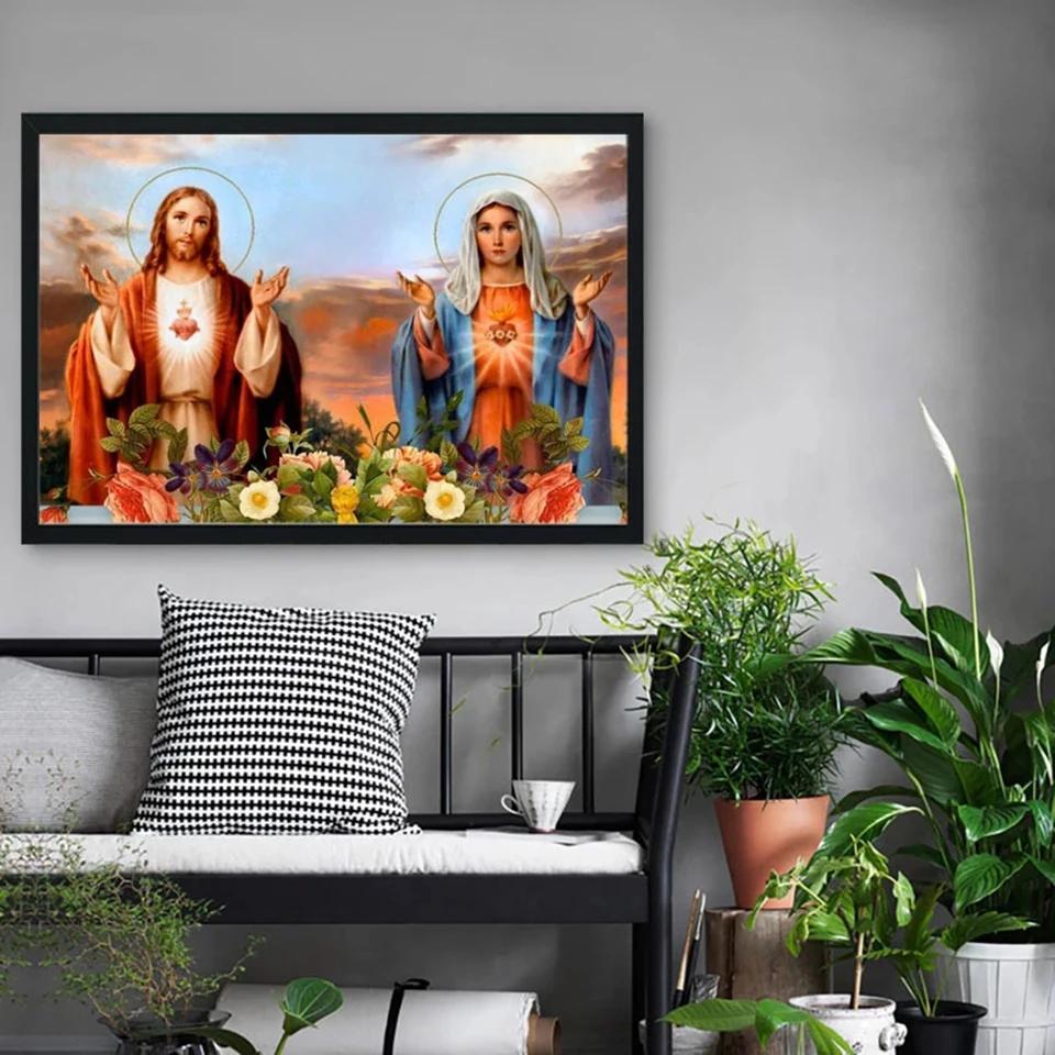 Virgin Mary and Jesus Diamond Painting 5D Diy Cross Embroidery Art Water Diamond Embroidery Religious Wall Decoration