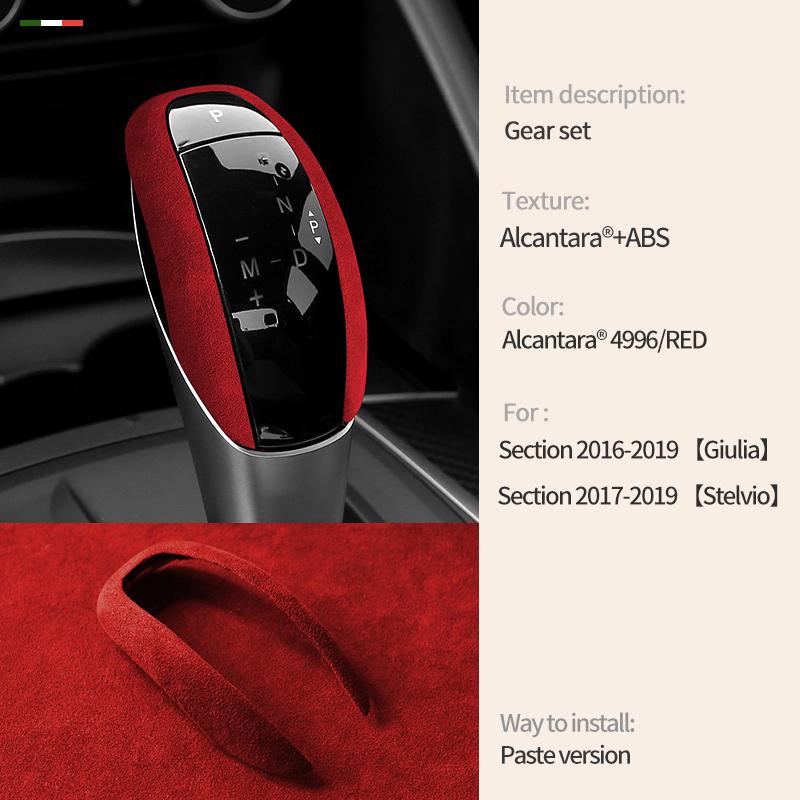 car suede leather gear shift knob cover trim frame F For Alfa Romeo Stelvio 2017 2018 Giulia 2016 2017 2018 interior decorations