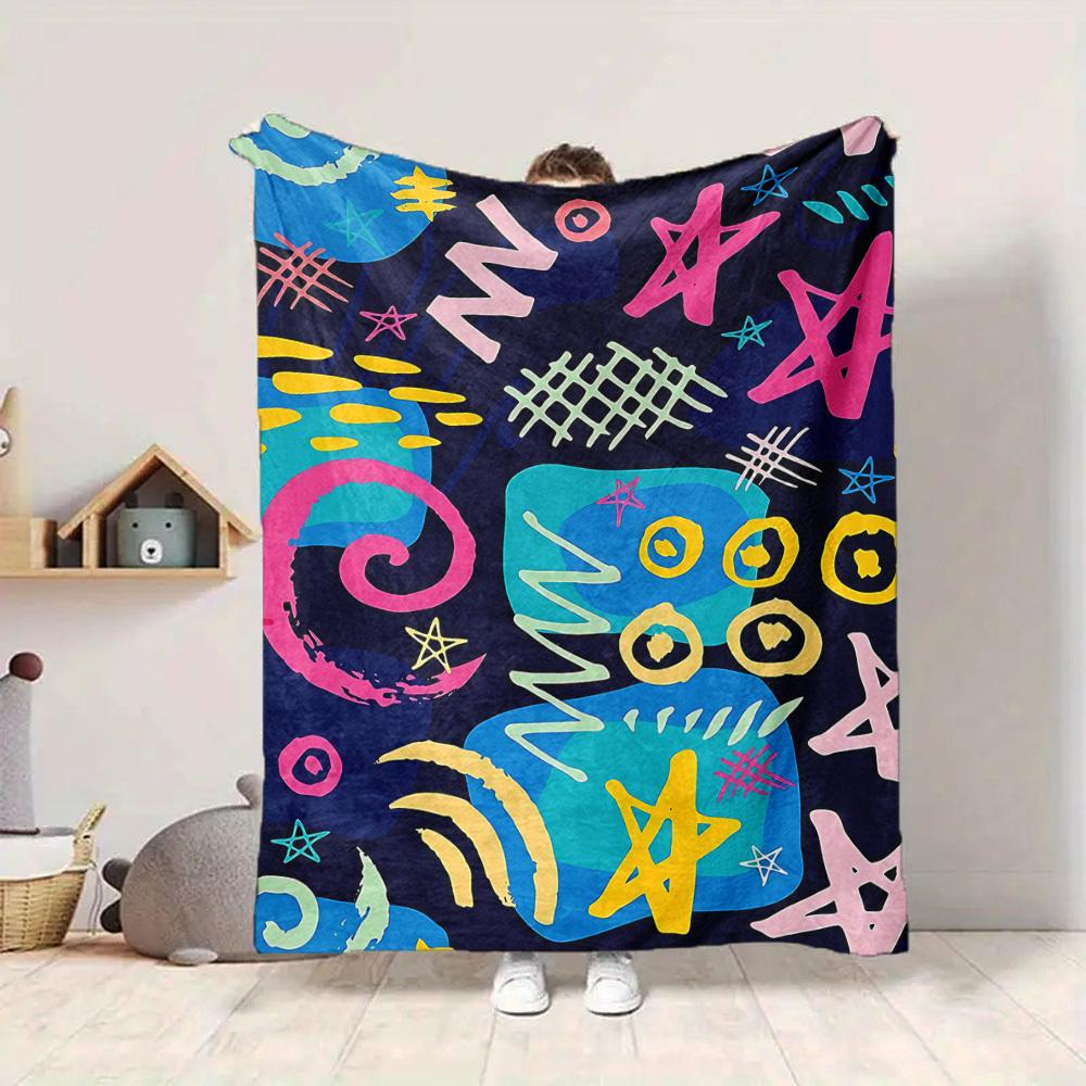 1pc Graffiti Art Blanket, Lightweight Flannel Throw Blanket for Sofa, Bed, Travel, Camping, Living Room, Office, Couch054