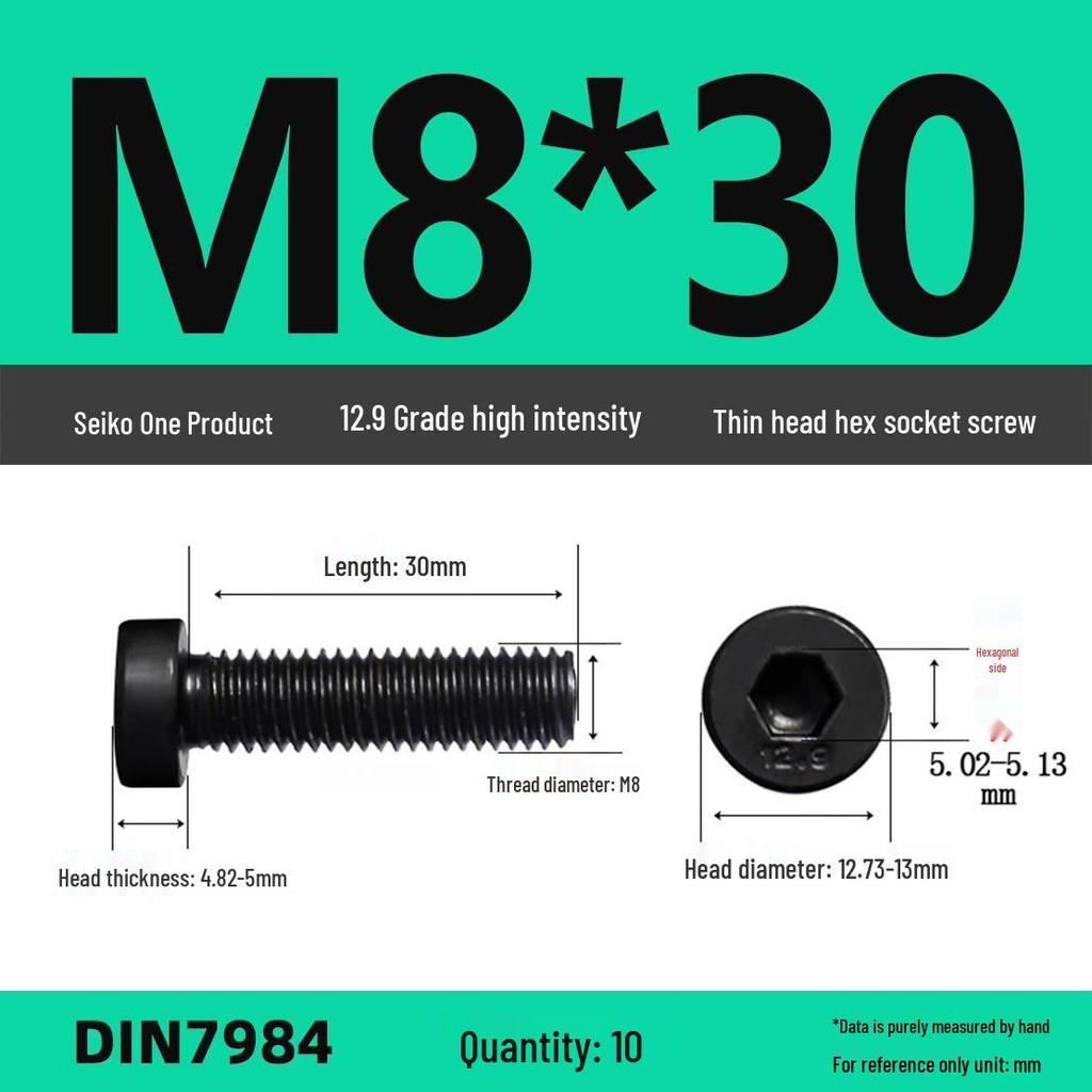 DIN7984 Grade 12.9 Thin Head Hex Socket Cap Screws - Sizes M3 To M16