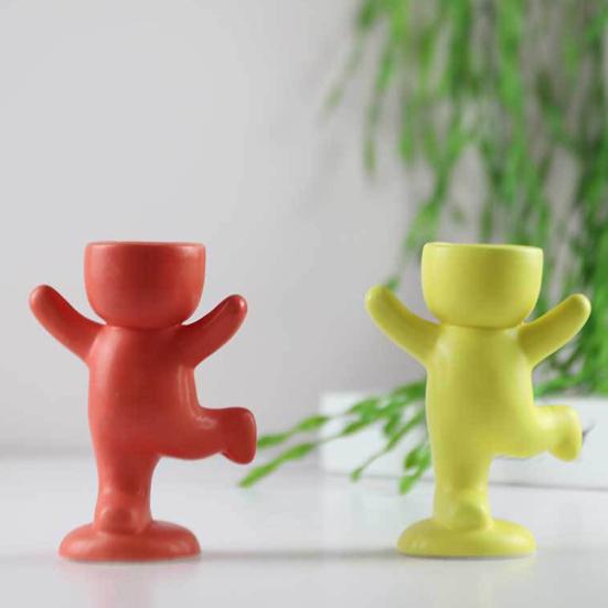 

Горшок для цветов, привлекательный небьющийся керамический Танцующий мультяшный человек, статуя, цветочный горшок для дома A белый