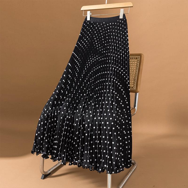 2025 Plus Size Korean Polka Dot High-Waist Casual A-line Long Skirt
