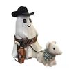 Halloween Cowboy Ghost Statue Cute Ghost Walking Dog Resin Crafts Tabletop Ornaments for Indoor Outdoor Halloween Decoration