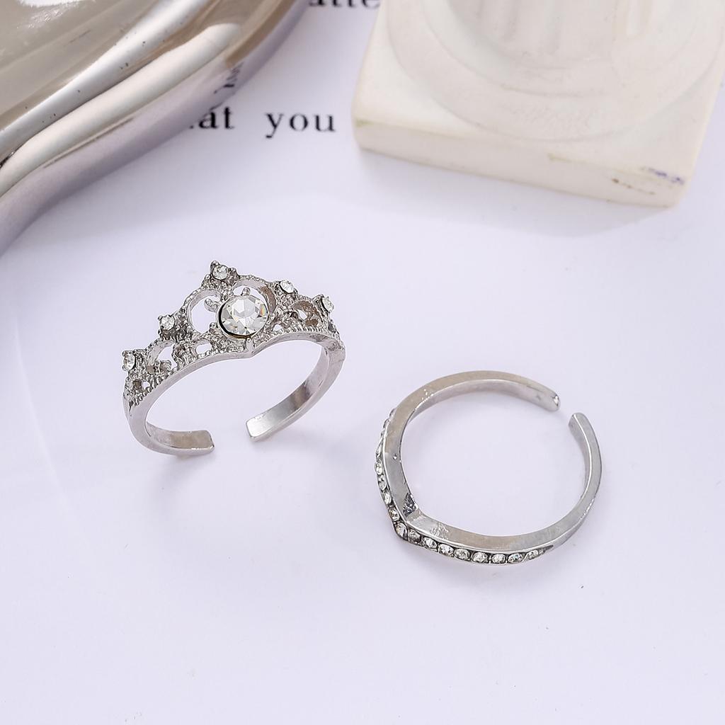 2Pcs Crystal Crown Adjustable Ring Irregular Geometry Vintage Rings Set For Women Girls New Fashion Jewelry Gifts
