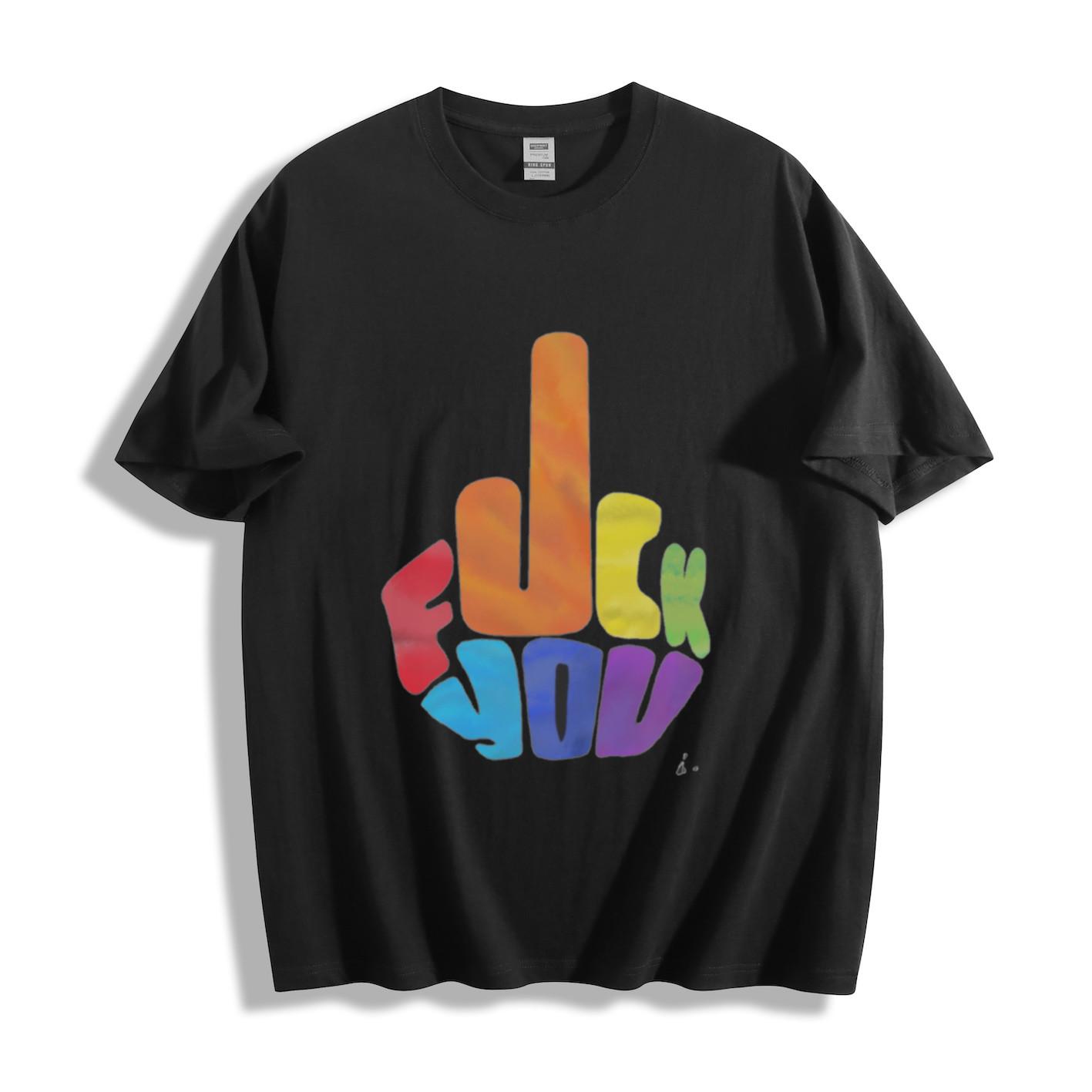 Rainbow Rebel T-Shirt Mens Womens Tees Top - Bold Middle Finger Design Unisex Tee S