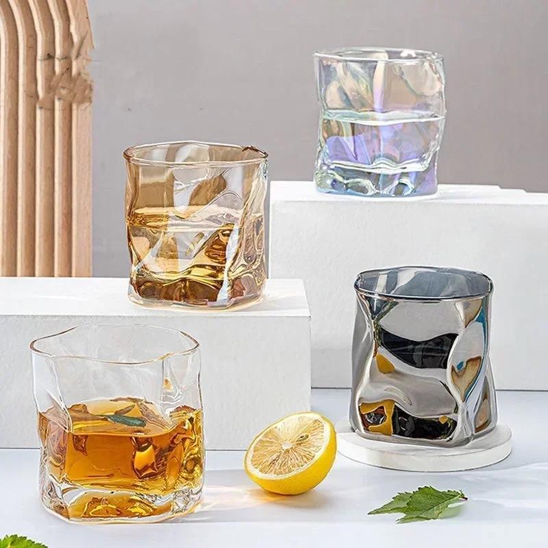 Transparent Glass Wine Mug Refraction of Light Rays Design Wine Whiskey Coffee Cup Household Special-shaped Whiskey Water Cup