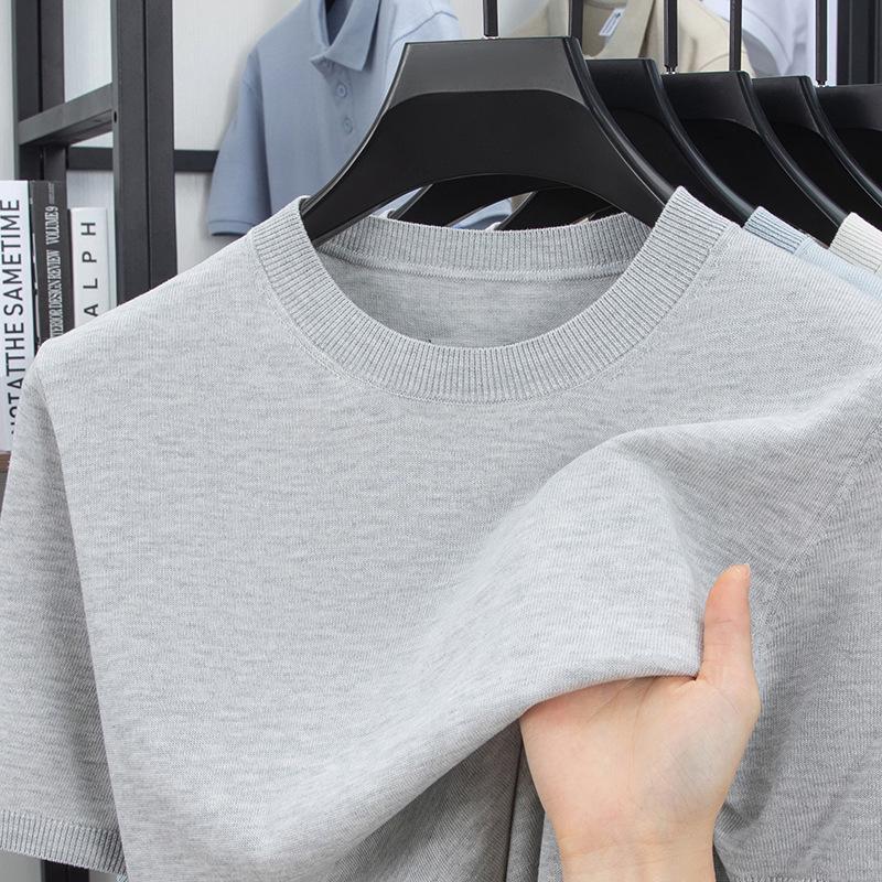 

2026 Men s Tencel Linen Short Sleeve T-shirt with Half-high Round Neck 3XL/125 (180-200 jin)