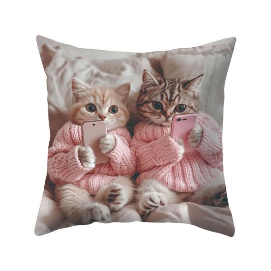 

Милый чехол на декоративную подушку с кошкой, с принтом мультяшного животного, наволочка для диванной подушки для дивана, спальни 45x45cm