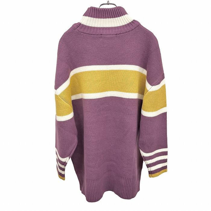 [New] [Impression N] MOUSSY STUDIOWEAR Knit Sweater High Neck Border Long Sleeve Acrylic 100% Free Purple Purple x Mustard x White Ladies