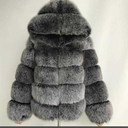 Europe and The United States Hot Sale Fur Coat with Hood Splicing Coat Imitation Fox Fur Fur Faux Fur