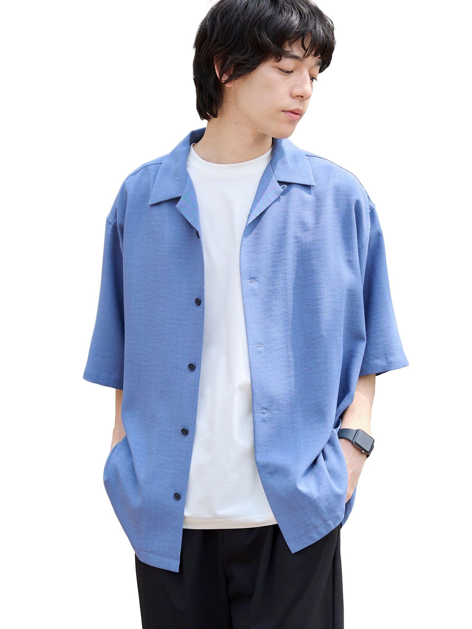 

Cohen Open Collar Size 7570 COBALT Large Linen-Like Shirt, 75156030139, (75),