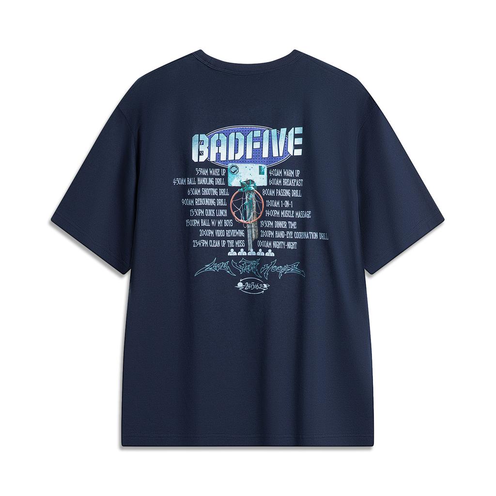 Li-Ning Badfive Basketball Series Letter Print Loose Round Neck T-Shirt Men Tops Navy-Blue AHSU149-6