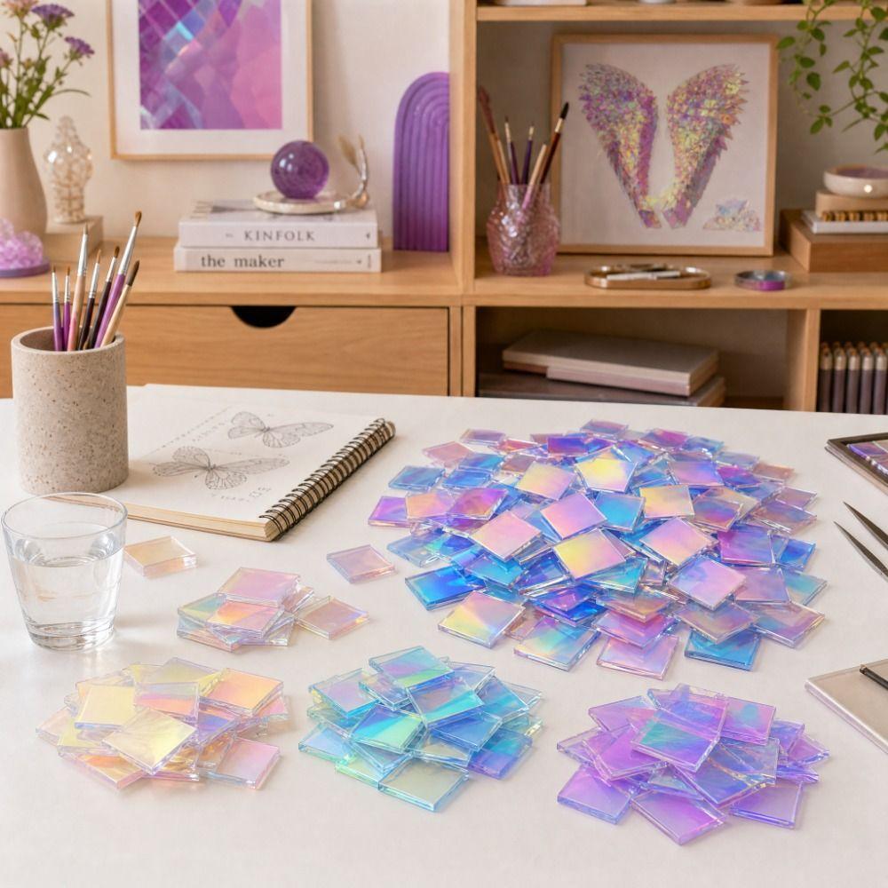 50Pcs Square Radiant Acrylic Sheets Mini Iridescent Acrylic Holo Plexiglass Tiles DIY Advertising