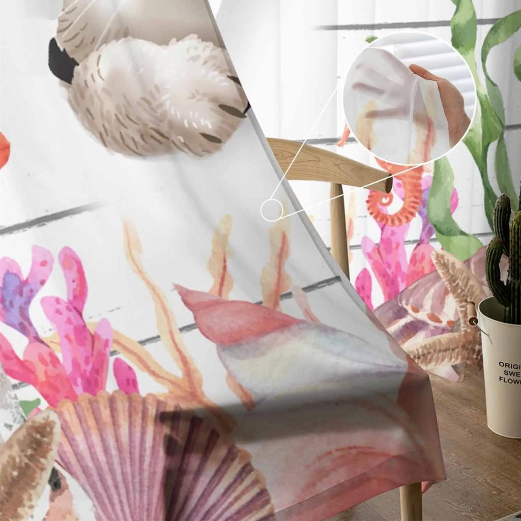 Kot Ocean Meduza Koral Rozgwiazda Tiulowe Zasłony do Salonu Przezroczysta Zasłona do Sypialni Kuchni Rolety Woalowe Zasłony