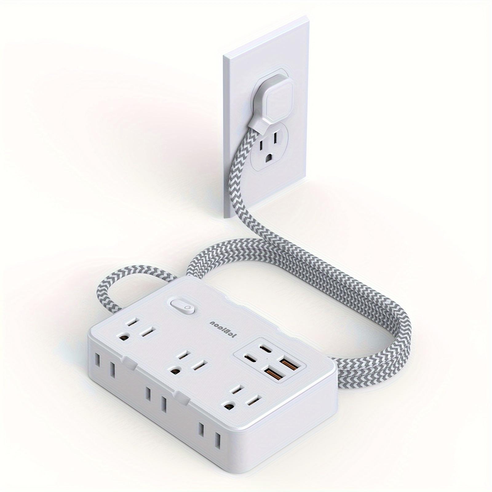 

US Plug AC Outlet Multiprise Power Strip Braided Extension Cord Smart Home Electrical Socket Network Filter USB Type-C Charging US Plug білий