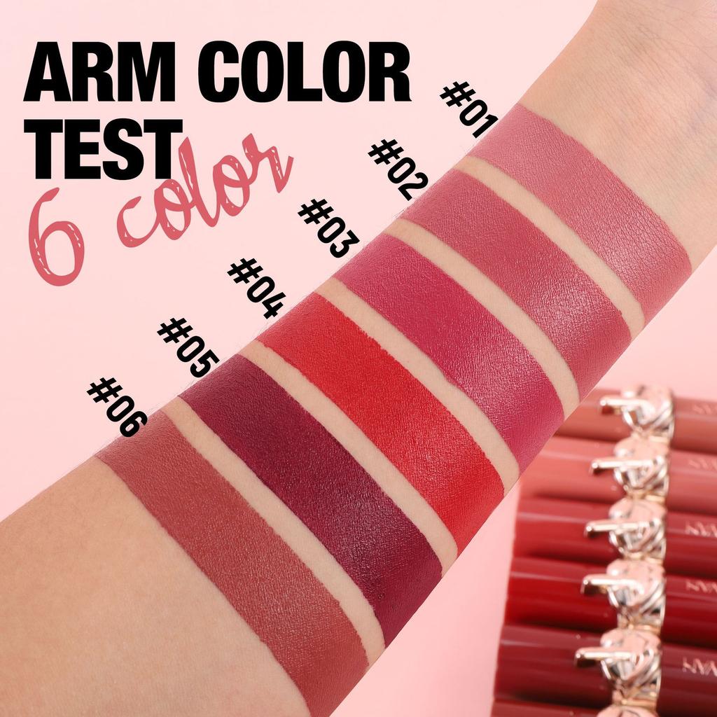 6 Color Set Non-Stick Cup Matte Lipstick Long-Lasting Waterproof Velvet Finish Lip Stain Classic High Pigment Lipstick Woman Makeup
