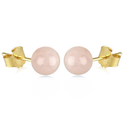 [M6906] - Gold Plated 'Mineralia' Rose Quartz Earrings - 6 Mm