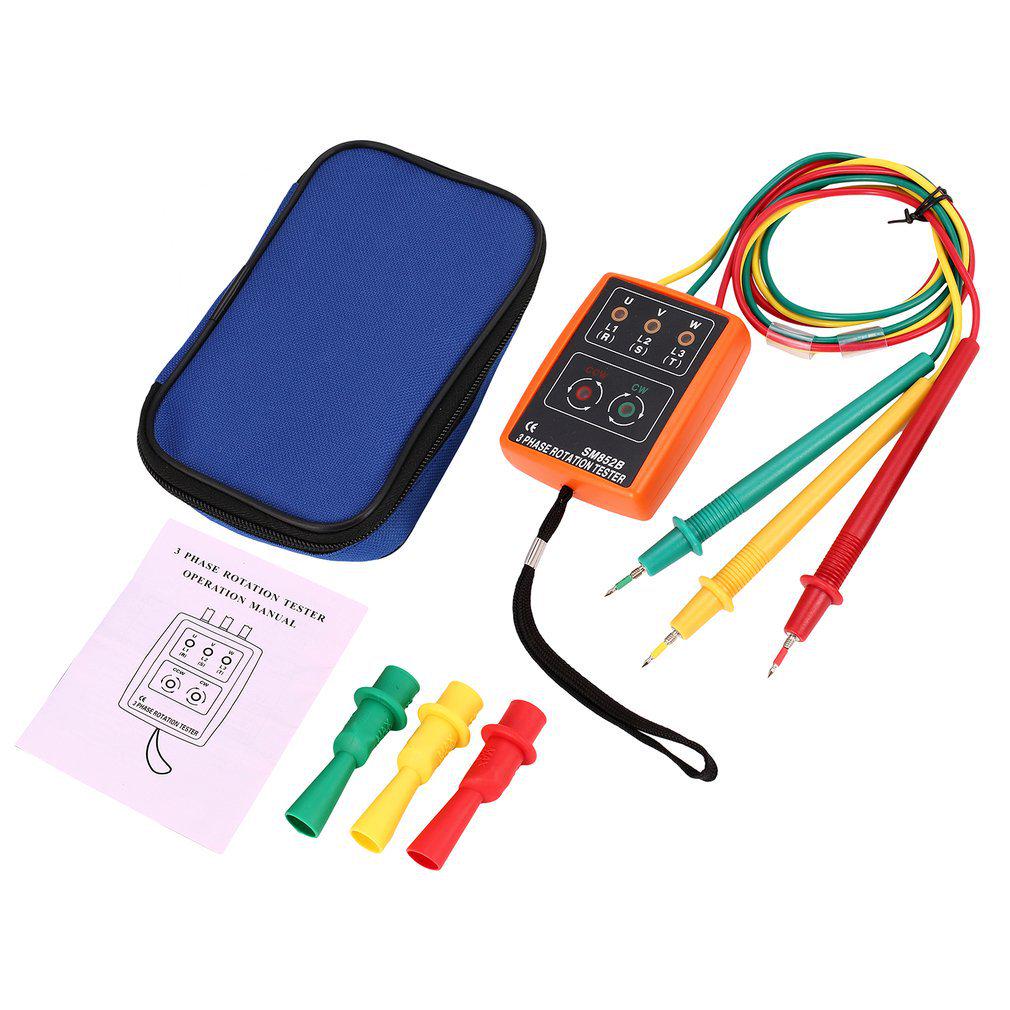 

SM852B 3 Phase Rotation Tester Digital Phase Indicator Detector LED Buzzer Phase Sequence Meter Voltage Tester Tools 60V~600V AC