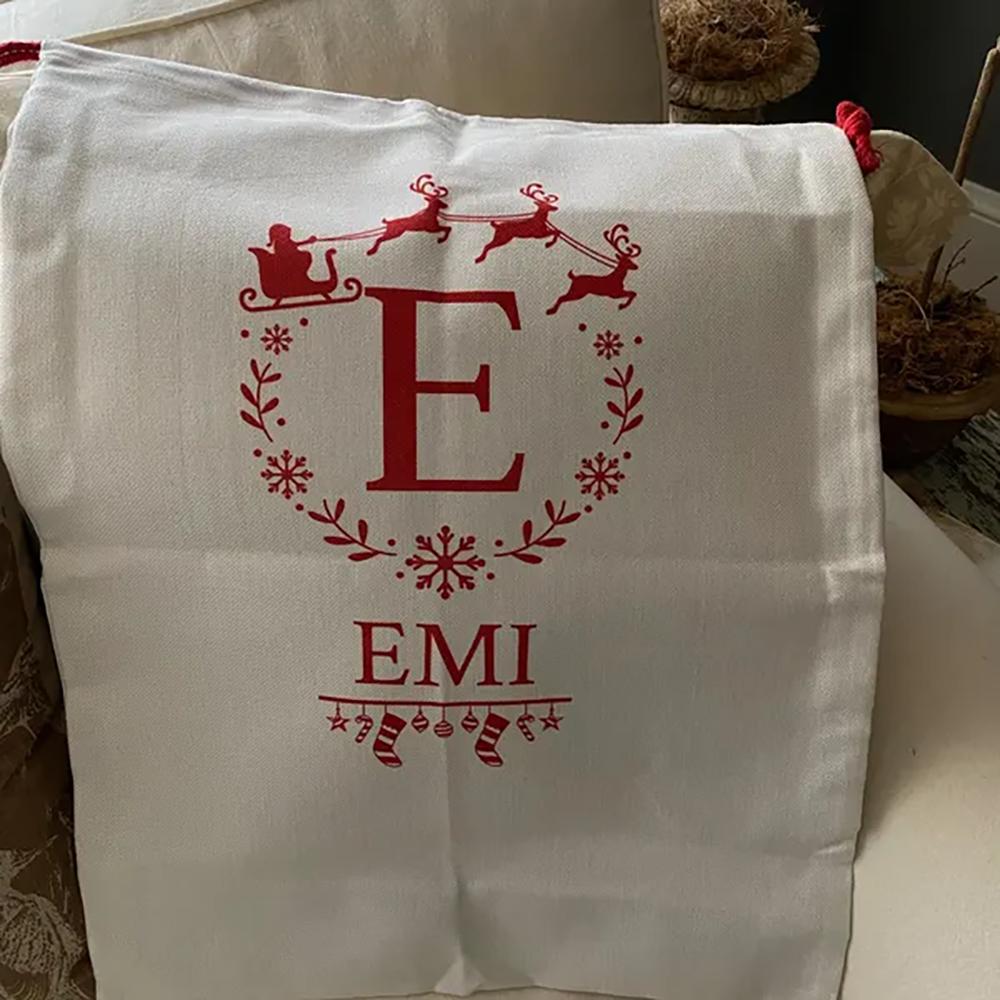 Personalized Christmas Holiday Gift Bag Red Plaid Santa Hat Gift Bag Custom Presents Packaging Sack Santa Christmas Stocking