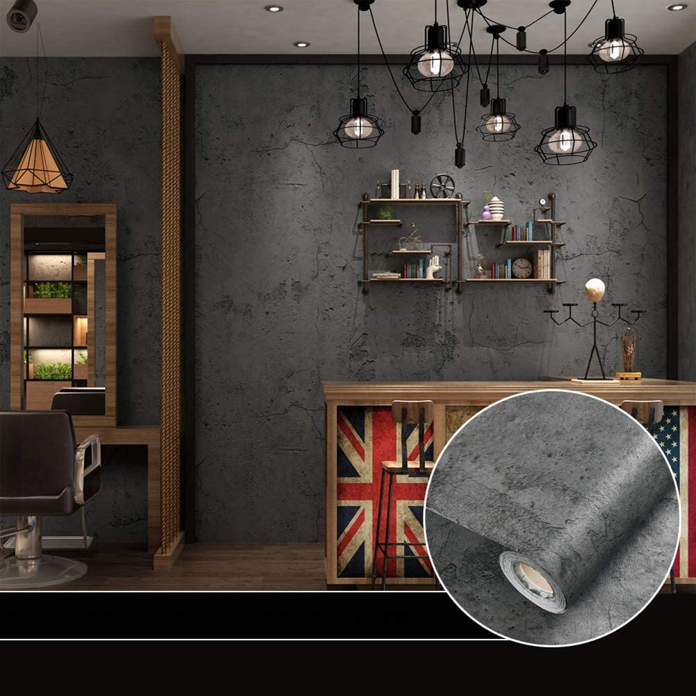 Retro Styie Cement Wallpaper Self-Adhesive PVC Waterproof Dark Gray Concrete Effect For Entrance Bedroom Living Room Decoration