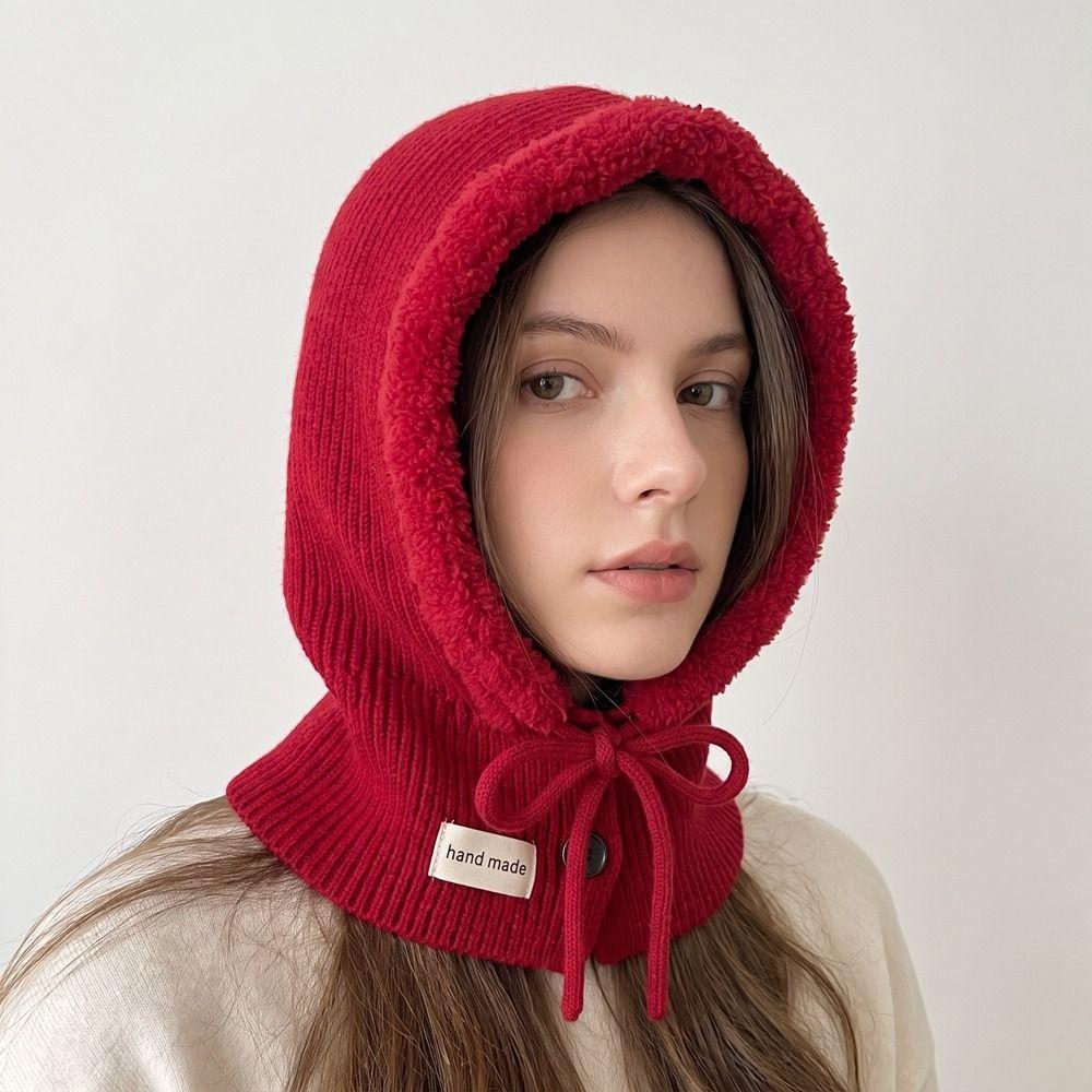 Fleece Wool Balaclava Hat Solid Color Knitted Hat Fashion Winter Cap  Female/Girls