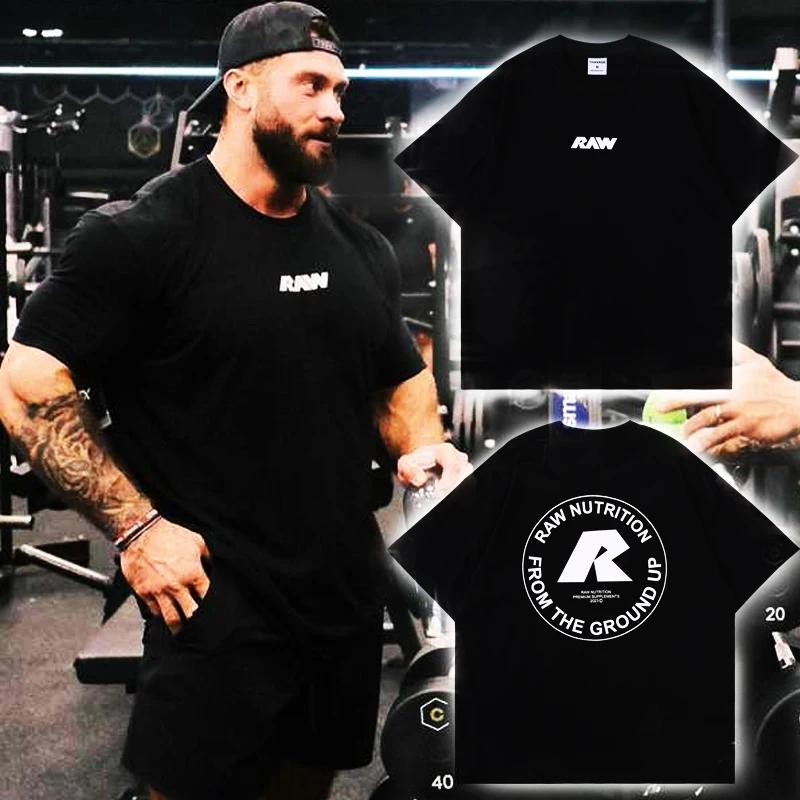 2025 100% Bomull Herr Mode Bokstavstryck Högkvalitativ T-shirt Fitness Street Wear Sommar Casual O-hals Oversized Sporttopp