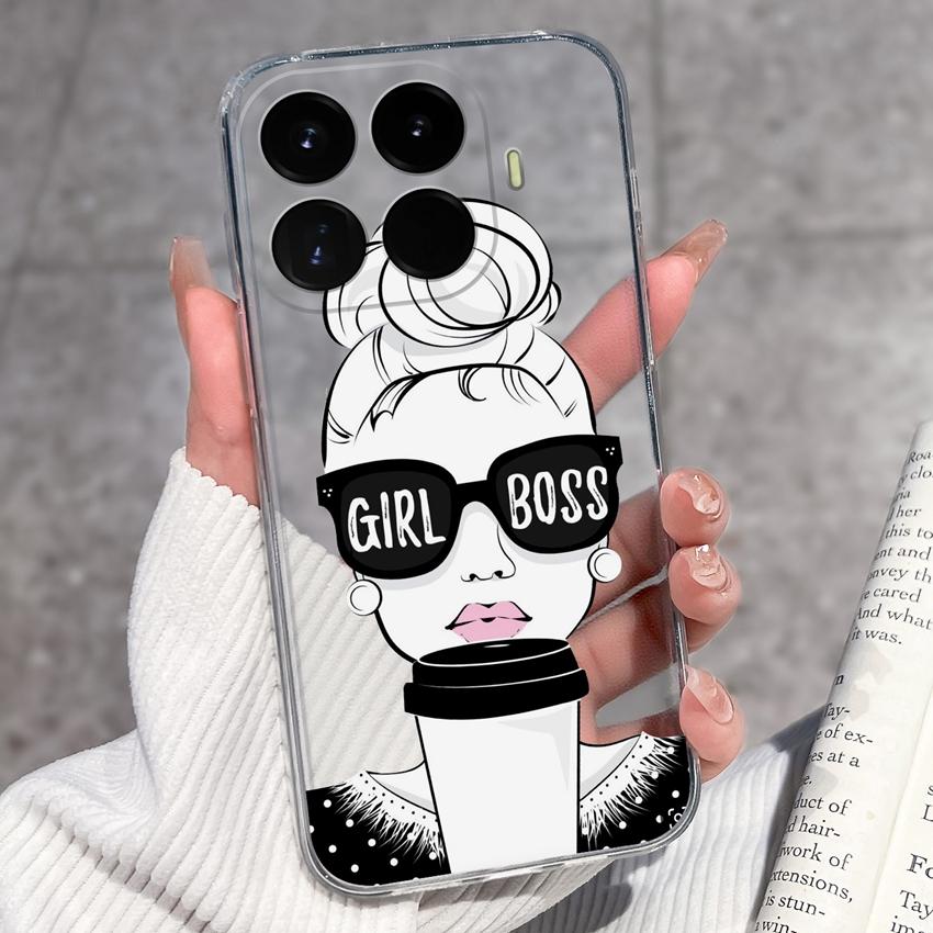Cases For Redmi 17 17C / Xiaomi 17T Pro / 17 Pro Max 17 Ultra 17 Max Cute Girl Label Pattern Phone Covers Transparent TPU Ultrathin Lightweight Bumper