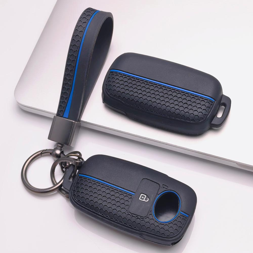 Silicone Smart Key Fob Cover for Toyota Raize Veloz Avanza Wigo Rush Calya with Keychain Honeycomb Texture Racing Stripe Smart Remote Key Protector