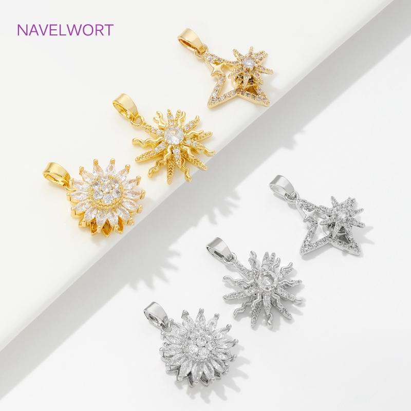 Trendy Rotatable Pendants Fittings18K Gold Plated Brass Sun /Sunflower/Four-Angle Star Charms Pendants For DIY Jewelry Crafts